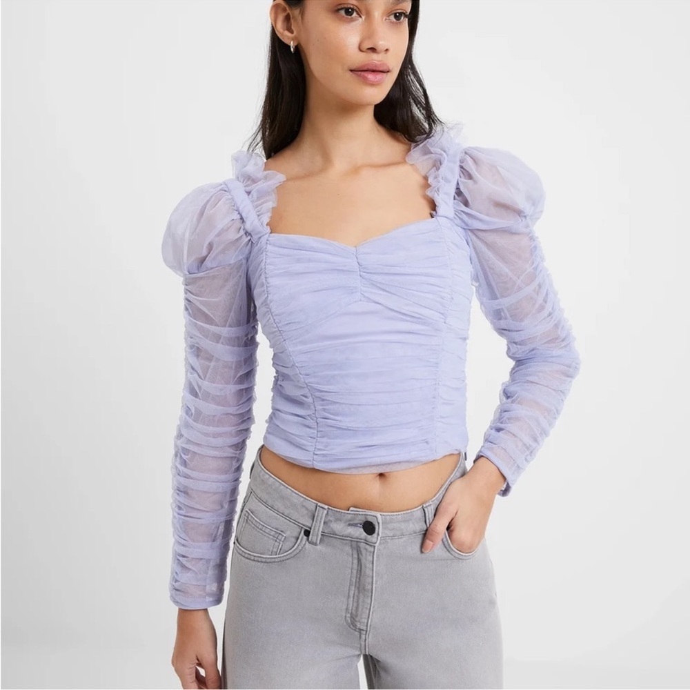 French Connection Edrea Tulle Top NWT size 12 in Cosmic Sky Sheer Cropped‎